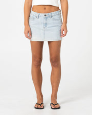 Mavericks Low Rise Denim Mini Skirt - Sky Blue Heather - Catani Clothing