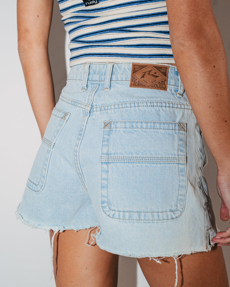 Rusty Penny Kick Flare Denim Short - Sky Blue Heather (view 6)