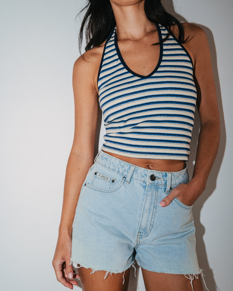 Rusty Penny Kick Flare Denim Short - Sky Blue Heather (view 7)
