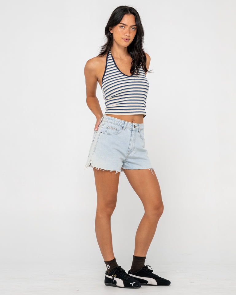 Rusty Penny Kick Flare Denim Short - Sky Blue Heather (view 8)