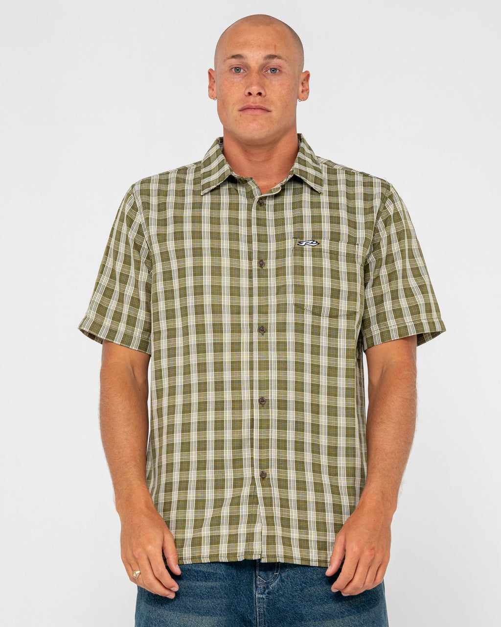 Datsun Check Short Sleeve Shirt - Army Green