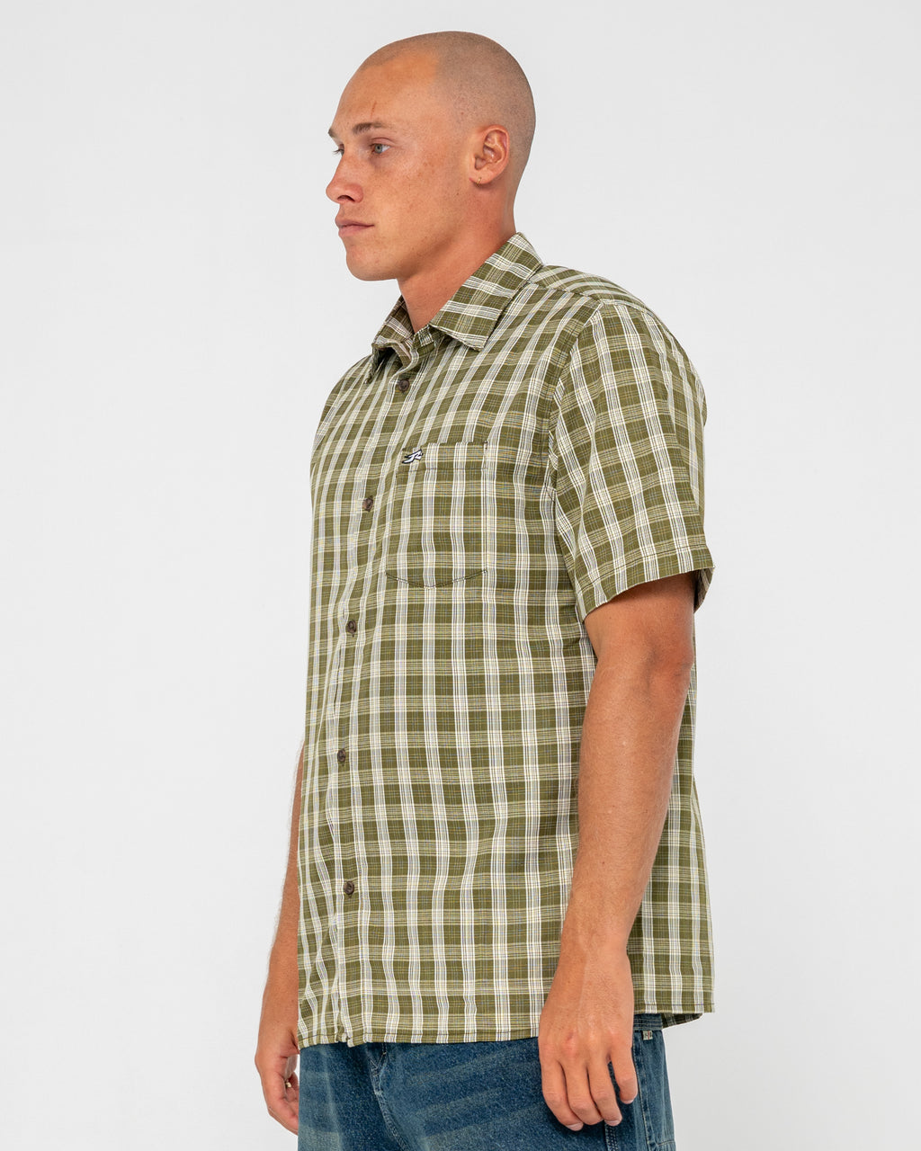 Datsun Check Short Sleeve Shirt - Army Green