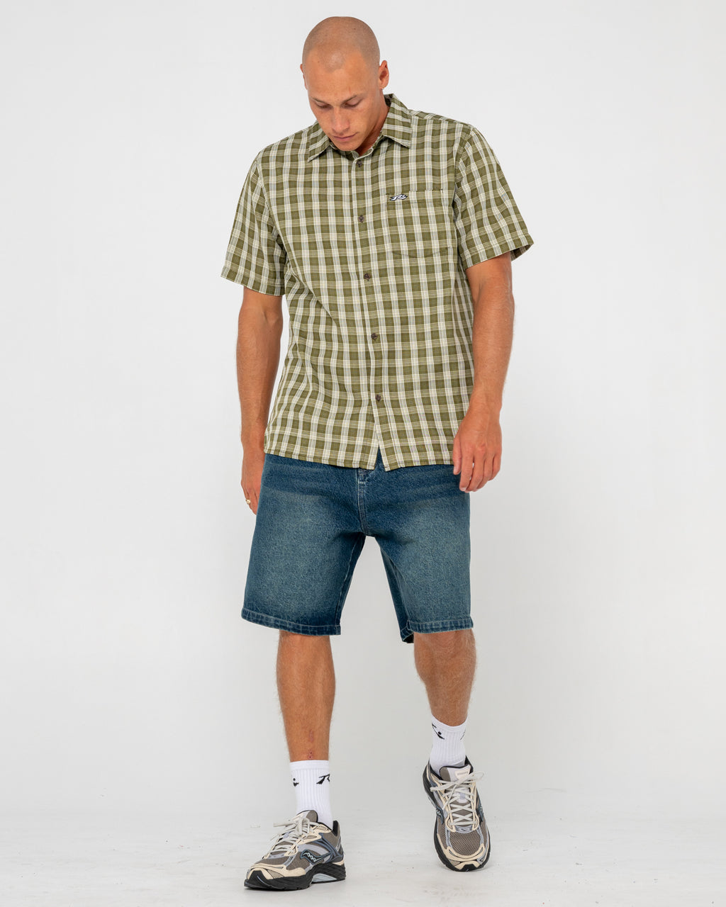 Datsun Check Short Sleeve Shirt - Army Green