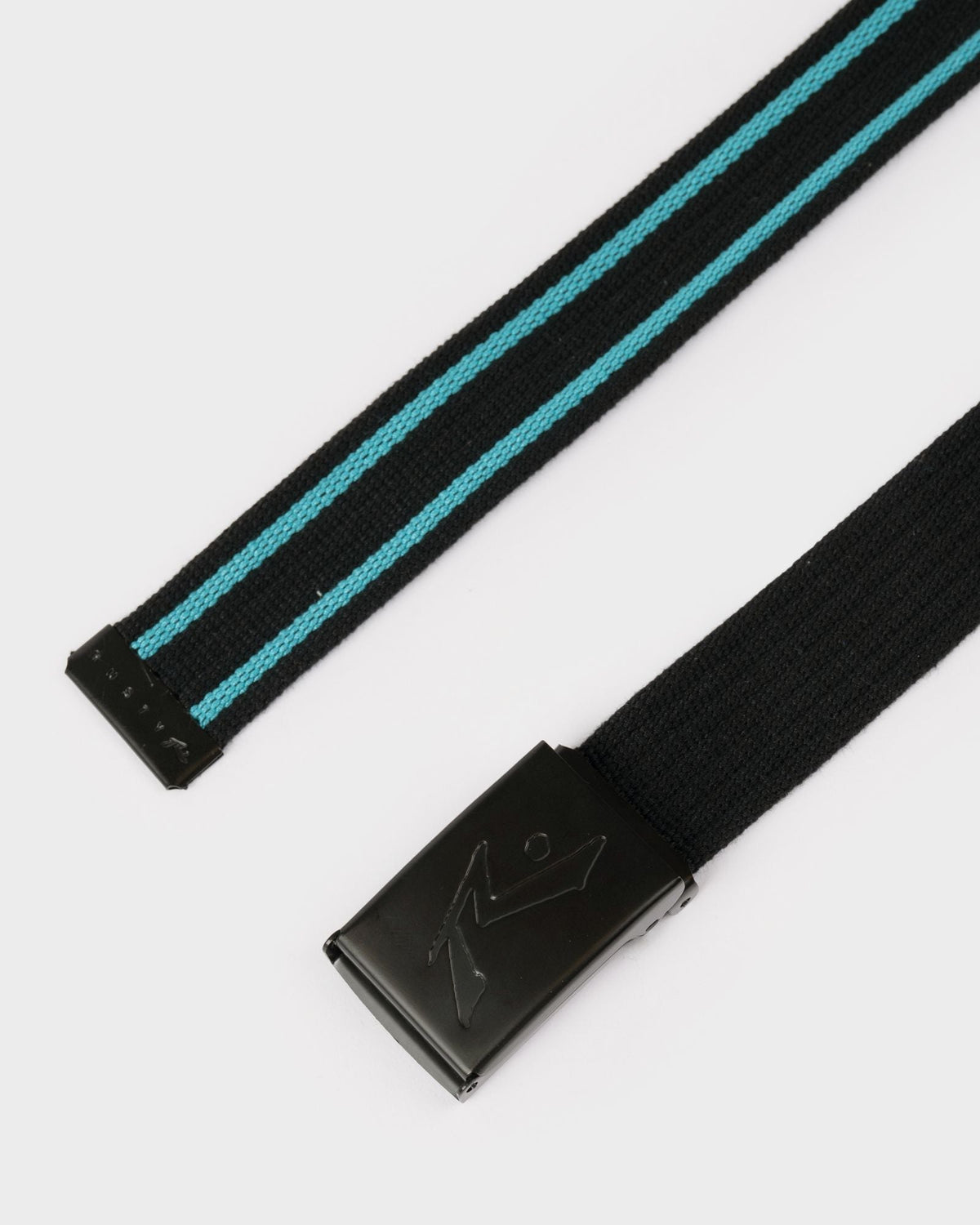 Rusty Ridgemont Reversible Webbing Belt in black and teal - detail