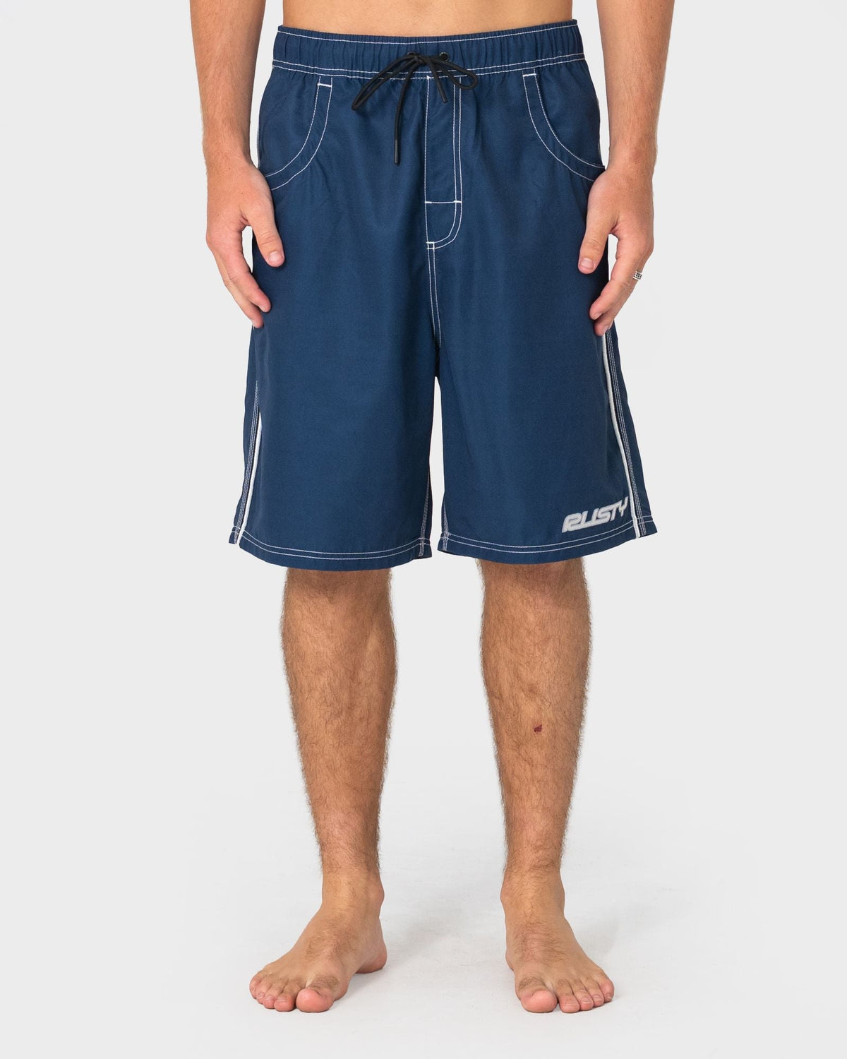 Rusty Flip Daddy Elastic Waist Boardshort in navy blue - detail