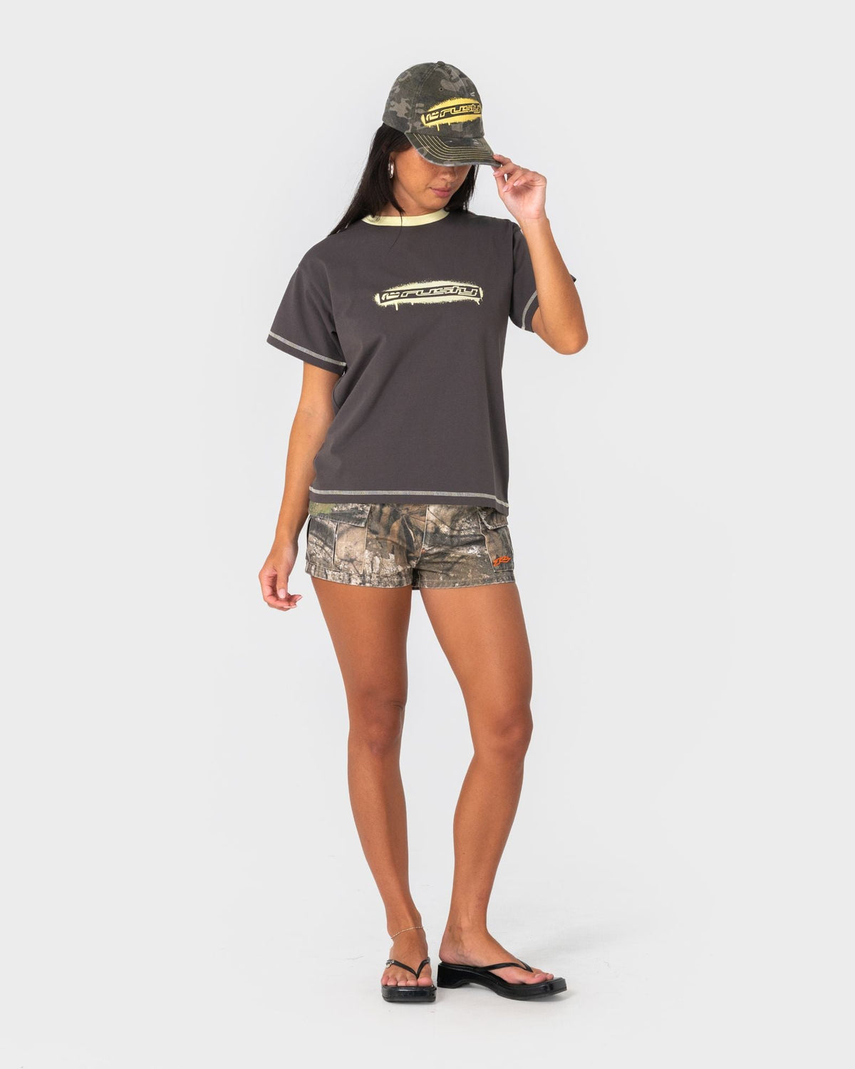 Rusty Punked Camo Skate Cap in camo - detail