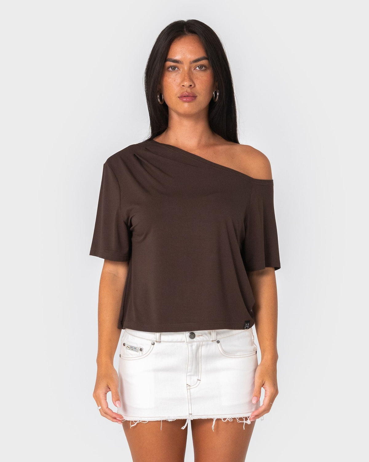 Rusty Sally Slouch Off Shoulder Tee java front view