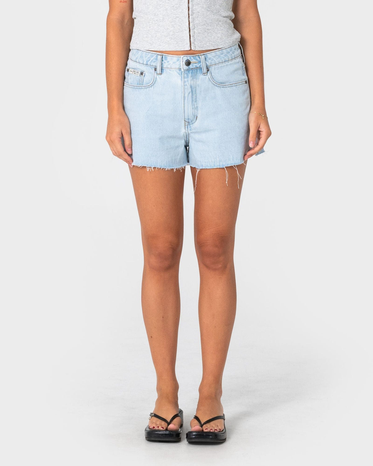 Rusty Penny Kick Flare Denim Short sky blue front view
