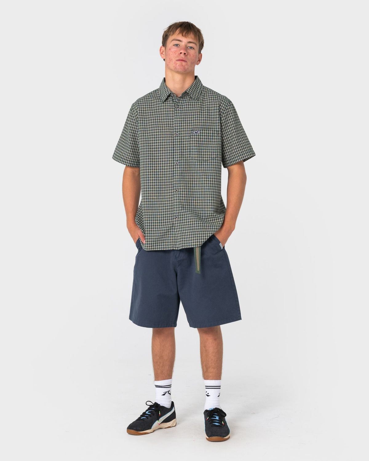 Rusty Datsun Check Short Sleeve Shirt in dark green