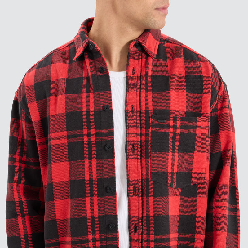 Mare Dropped Shoulder LS Shirt - Black / Red Check