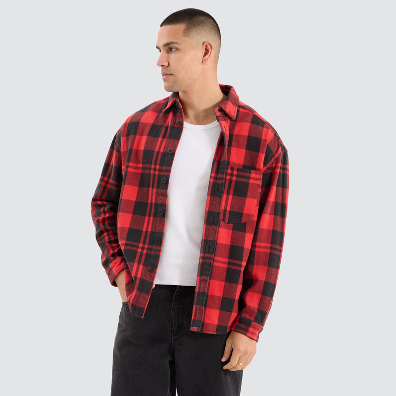 Mare Dropped Shoulder LS Shirt - Black / Red Check