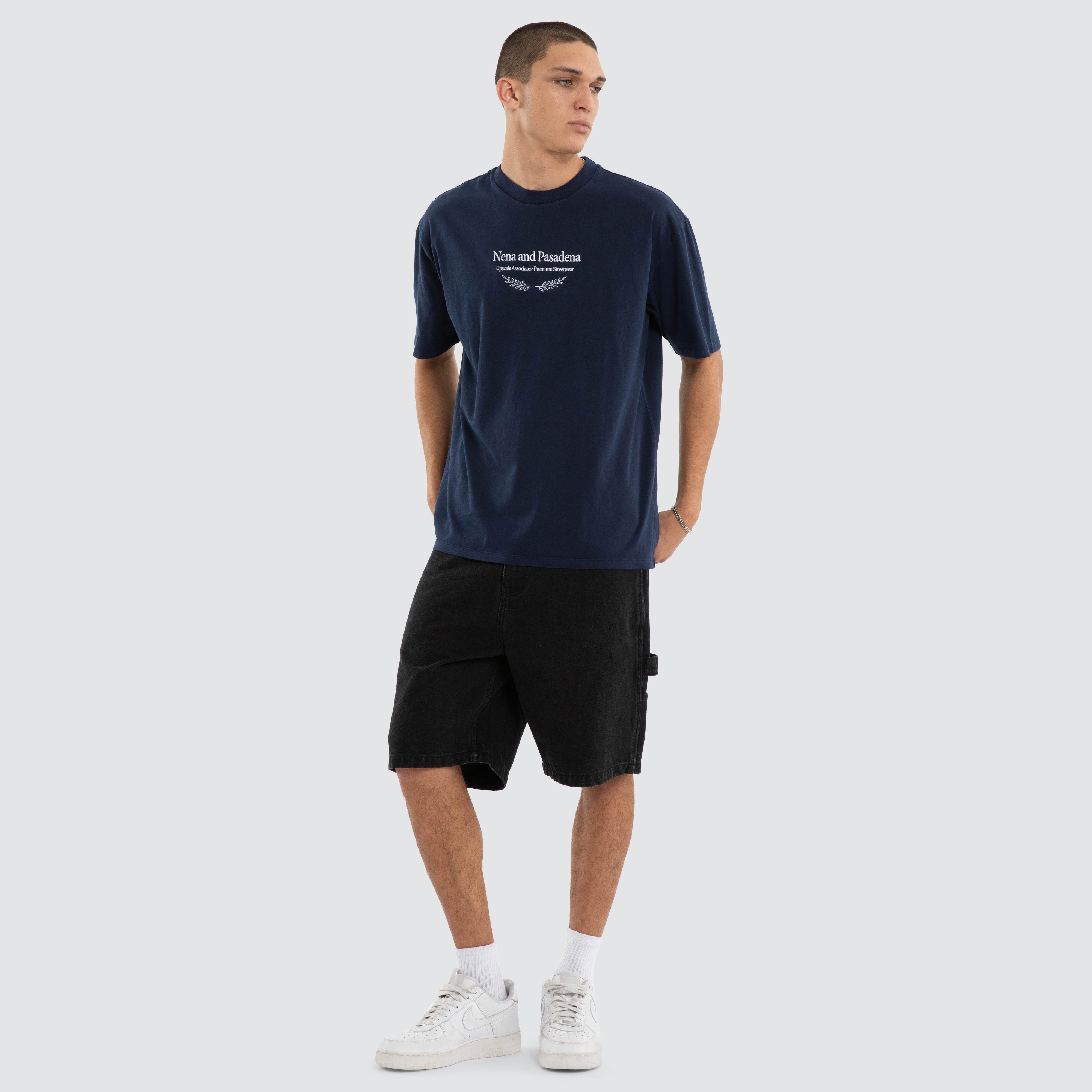 NXP Buffer Box Fit Tee Pigment Black - worn on model side view