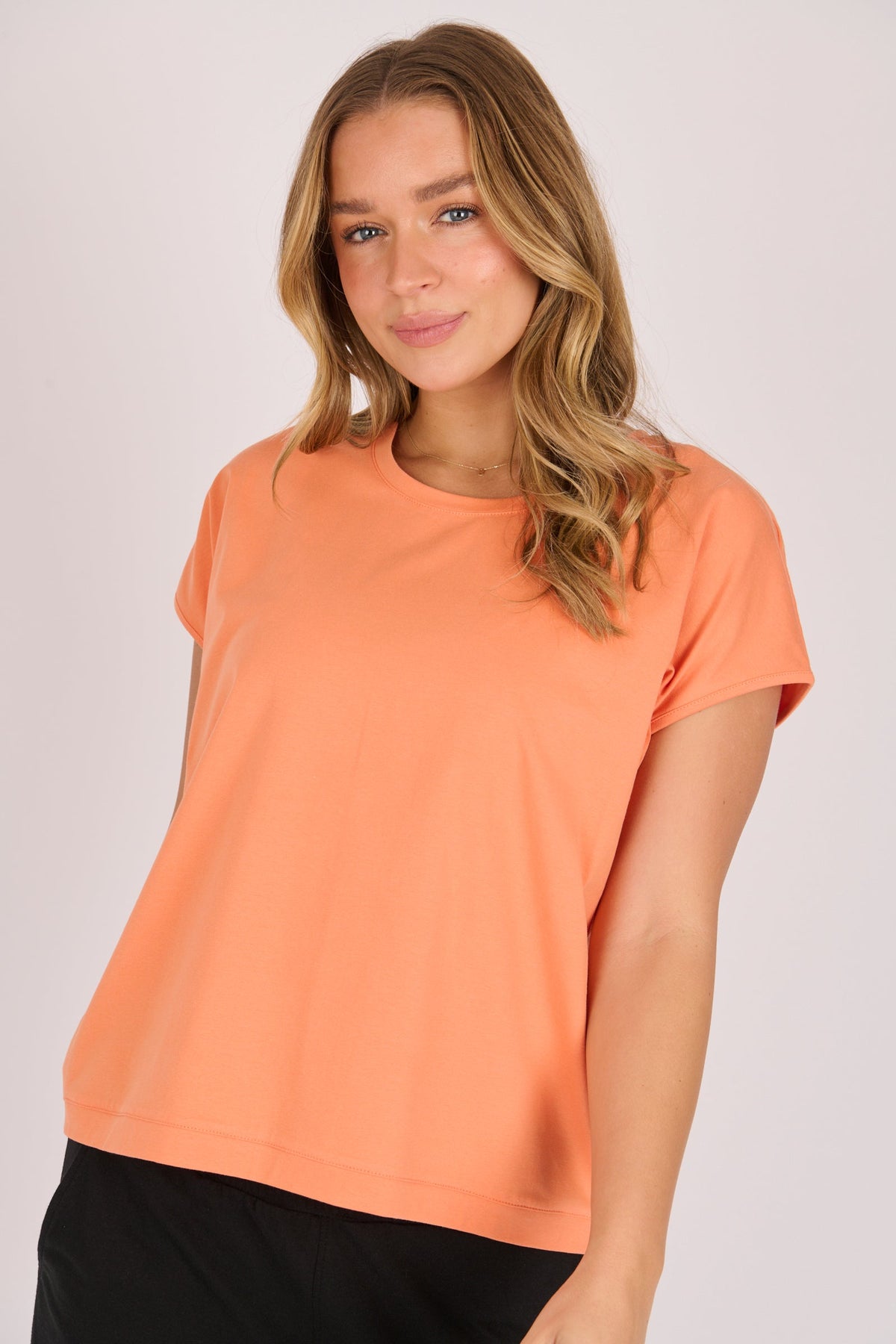 One Ten Willow shell tee in orange, front view