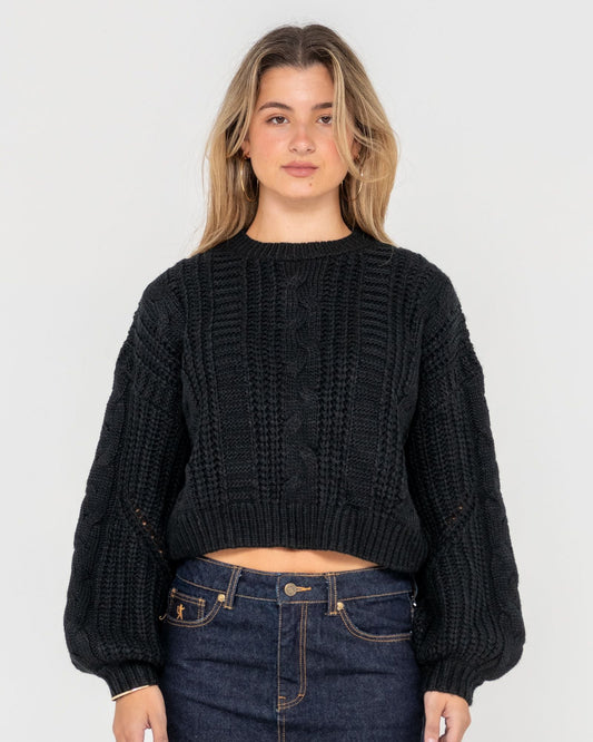 Folktale Crop Chunky Knit - Black