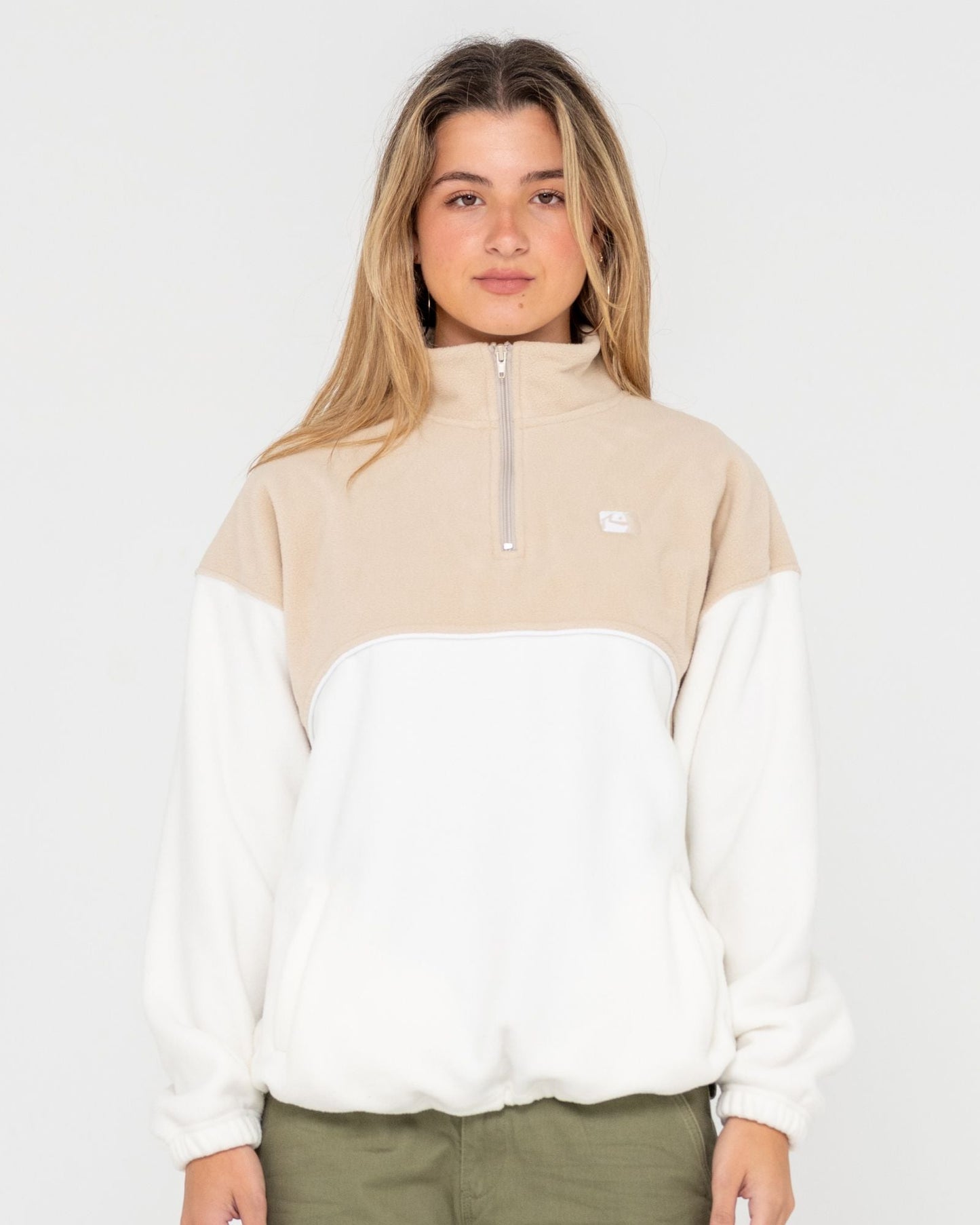Tonal Division Half Zip Polar Fleece - Oat Brown