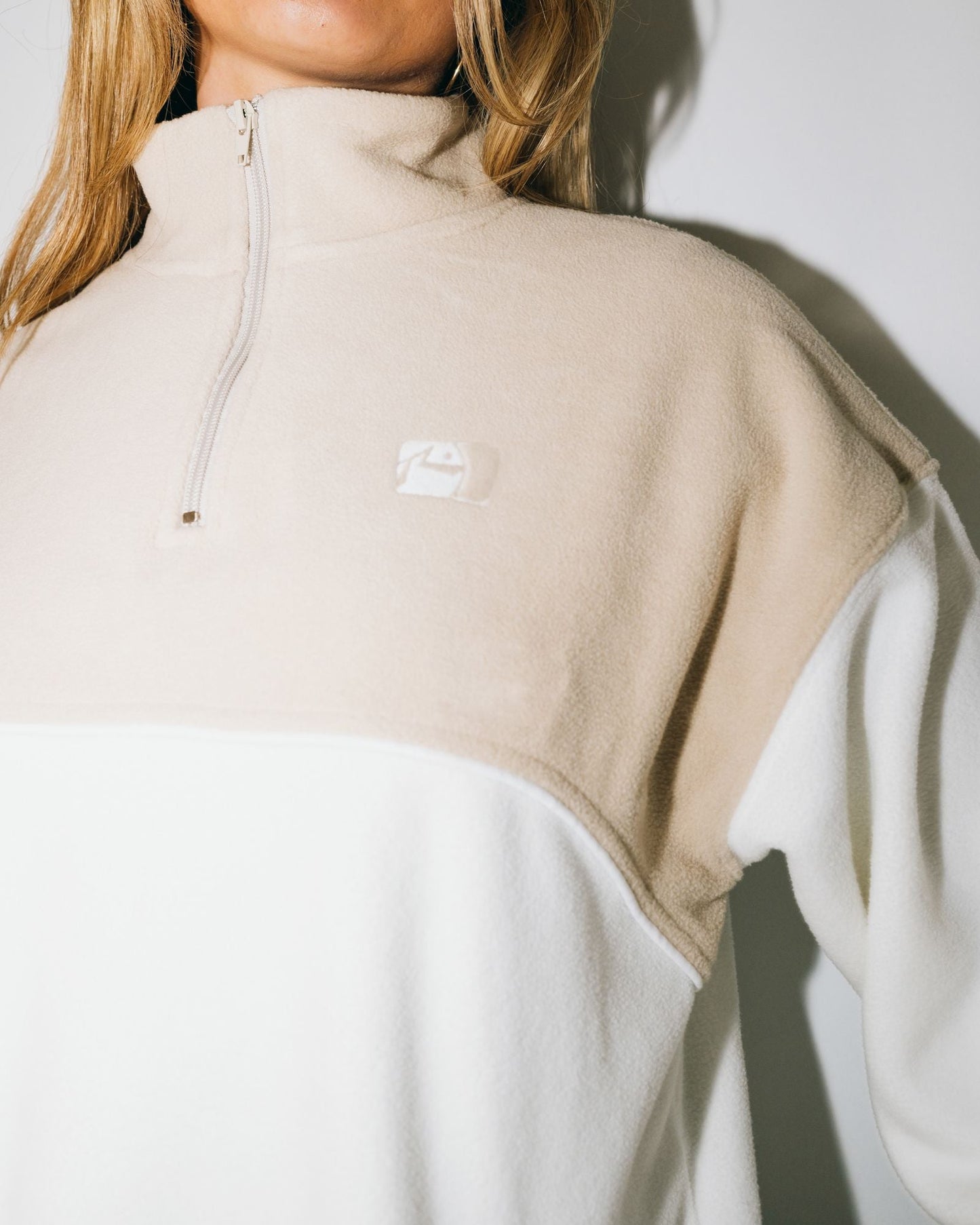 Tonal Division Half Zip Polar Fleece - Oat Brown