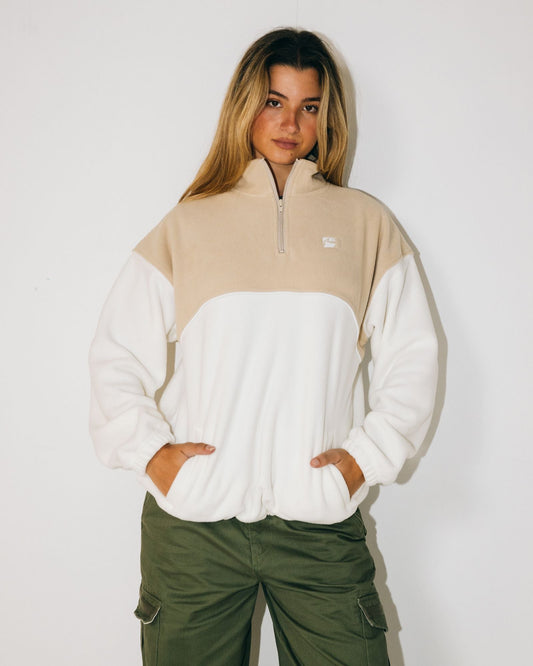 Tonal Division Half Zip Polar Fleece - Oat Brown