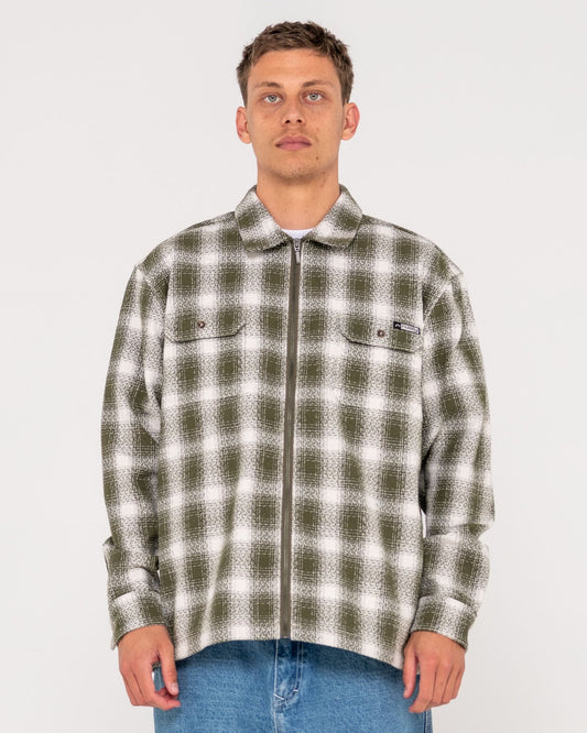 Zeal Zip Thru Plaid Overshirt - Army Green