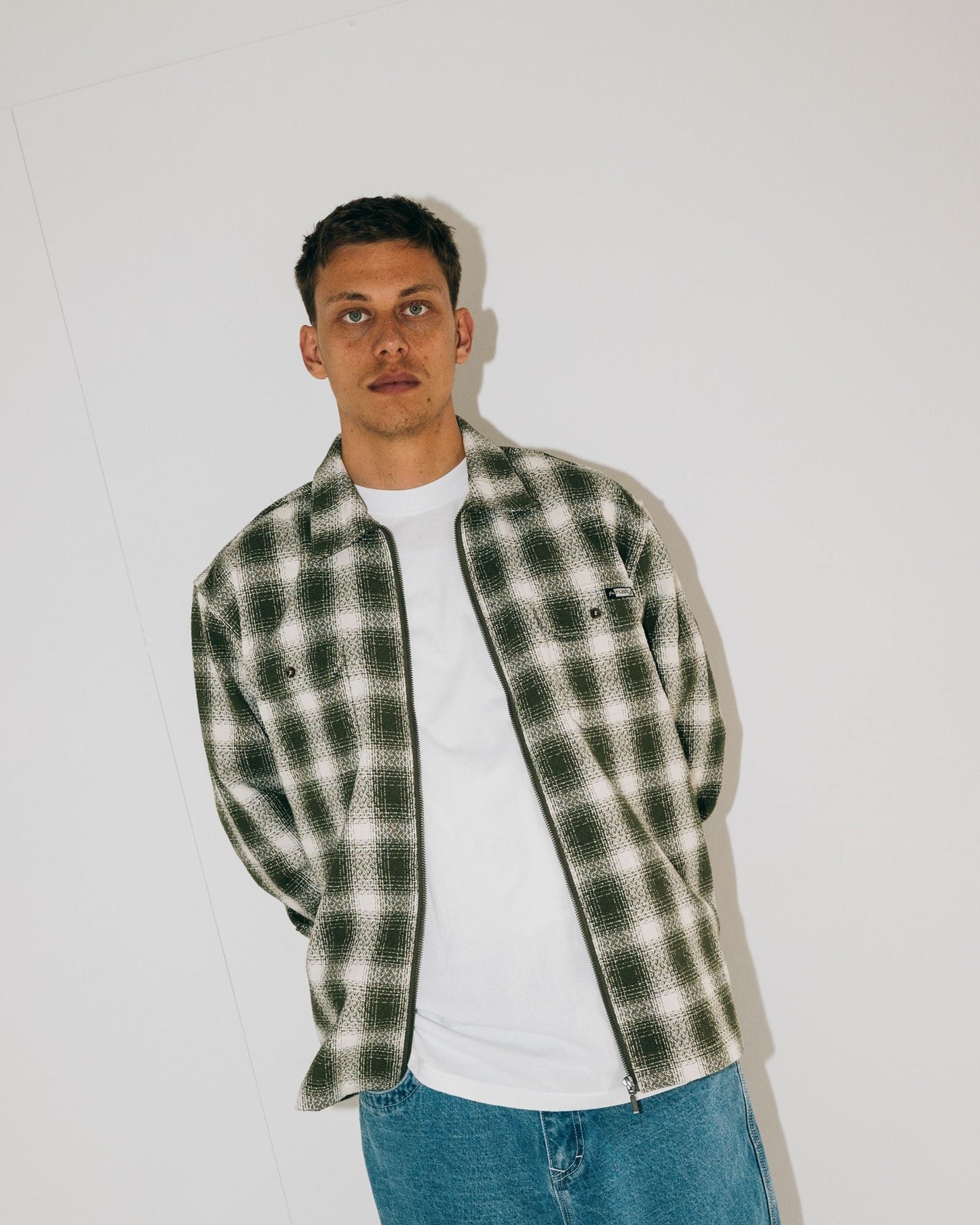 Zeal Zip Thru Plaid Overshirt - Army Green