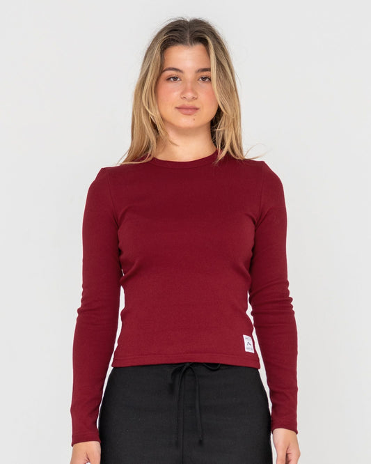 Essentials Ribbed Long Sleeve Tee - Rhubarb