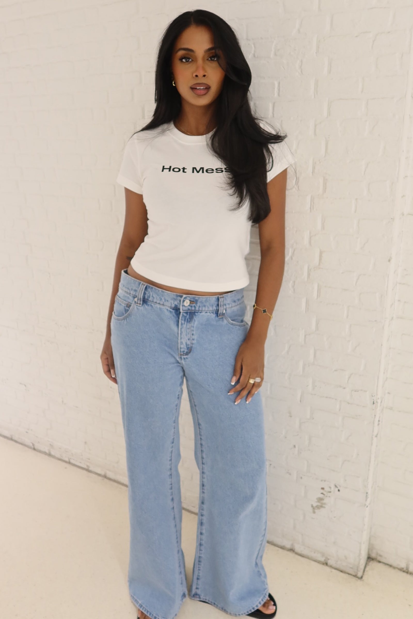 Abrand 99 Baggy Flare Paris Mid Blue jeans, front view