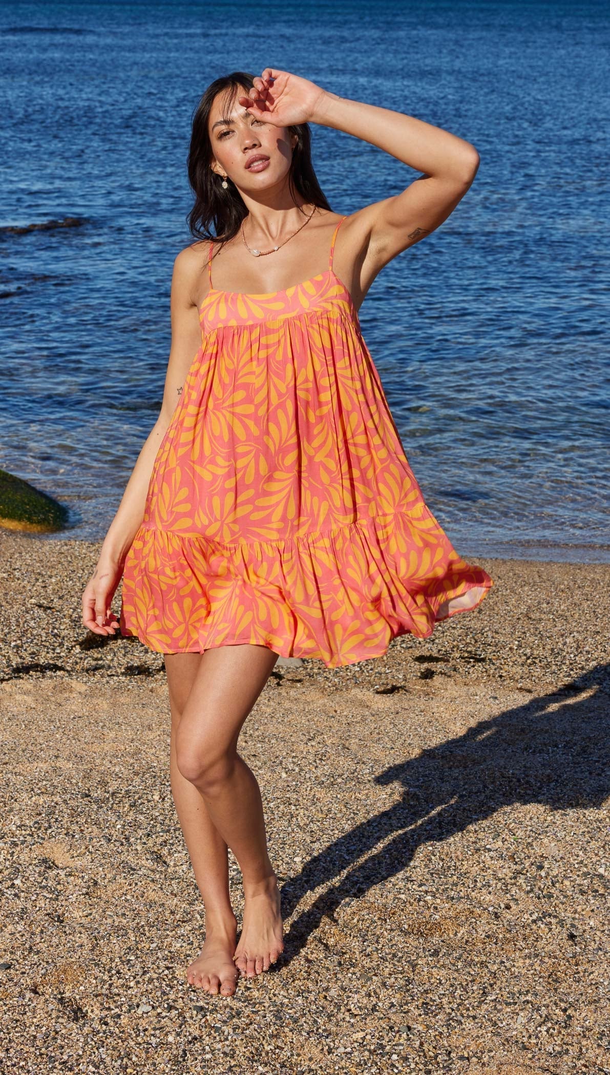 Pomelia Tiered Mini Dress - Coral