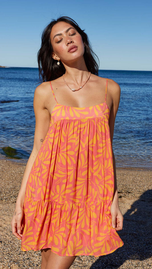 Pomelia Tiered Mini Dress - Coral