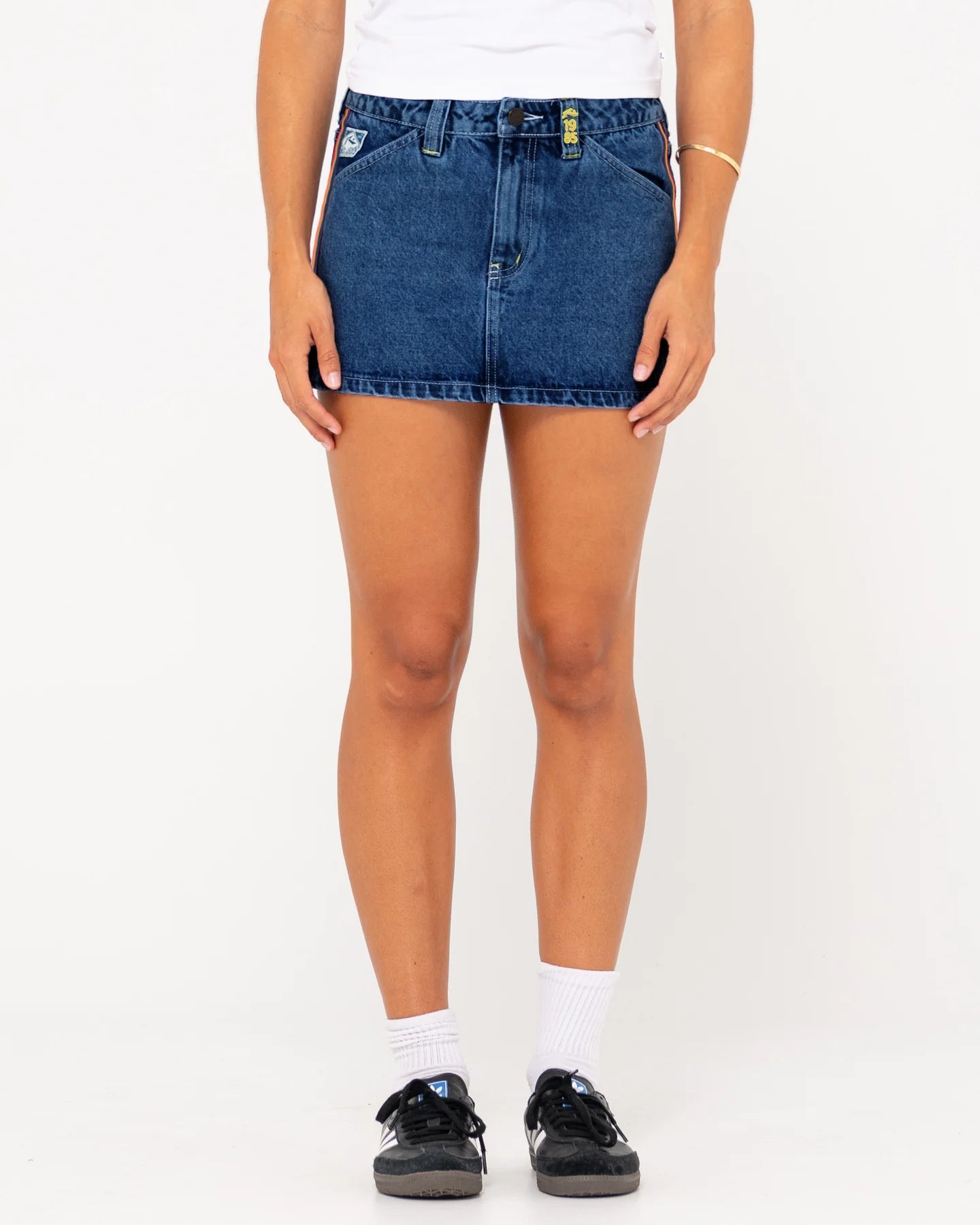 Flip Mommy Low Rise Mini Denim Skirt - Deep Sea Blue/ Orange