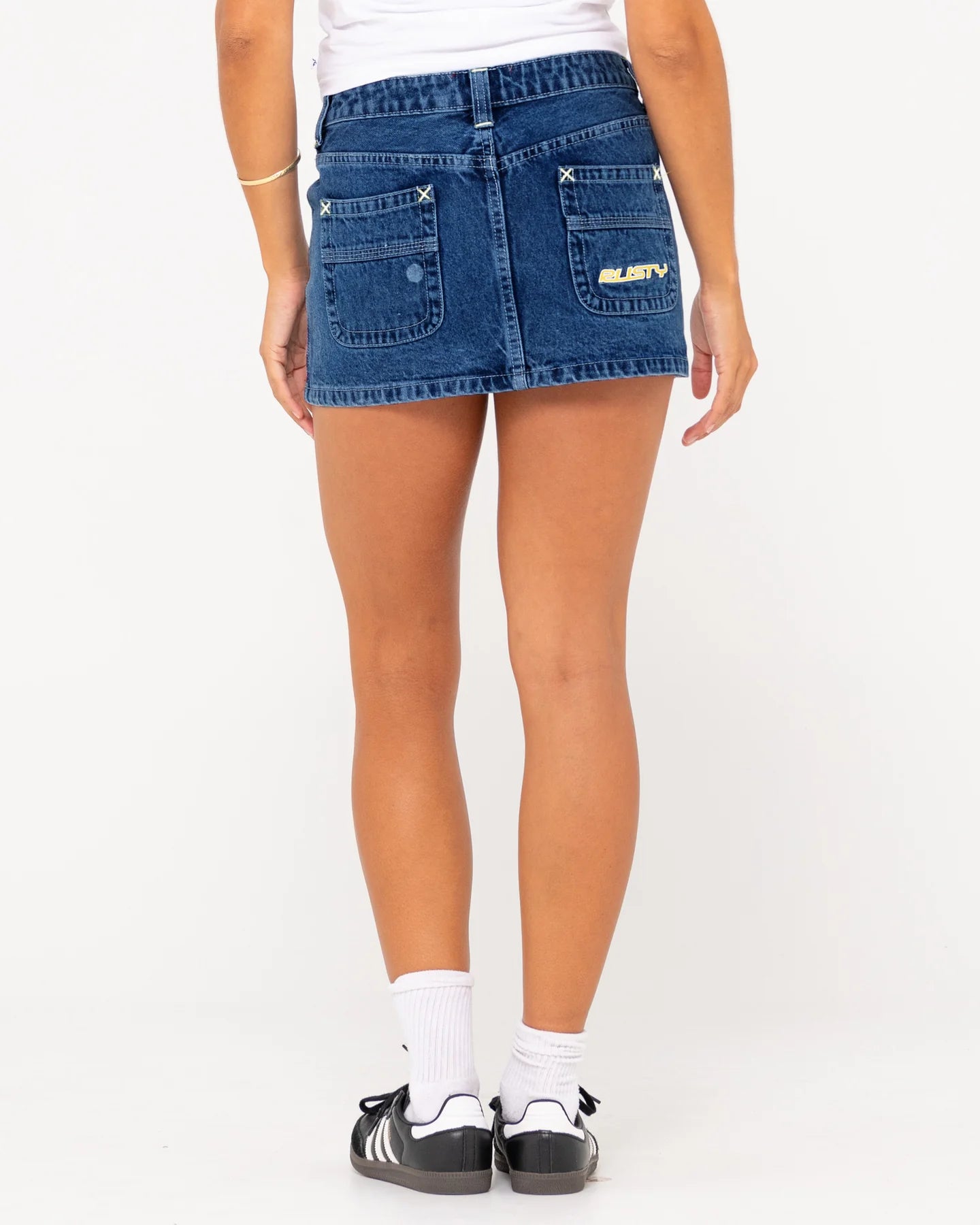 Flip Mommy Low Rise Mini Denim Skirt - Deep Sea Blue/ Orange