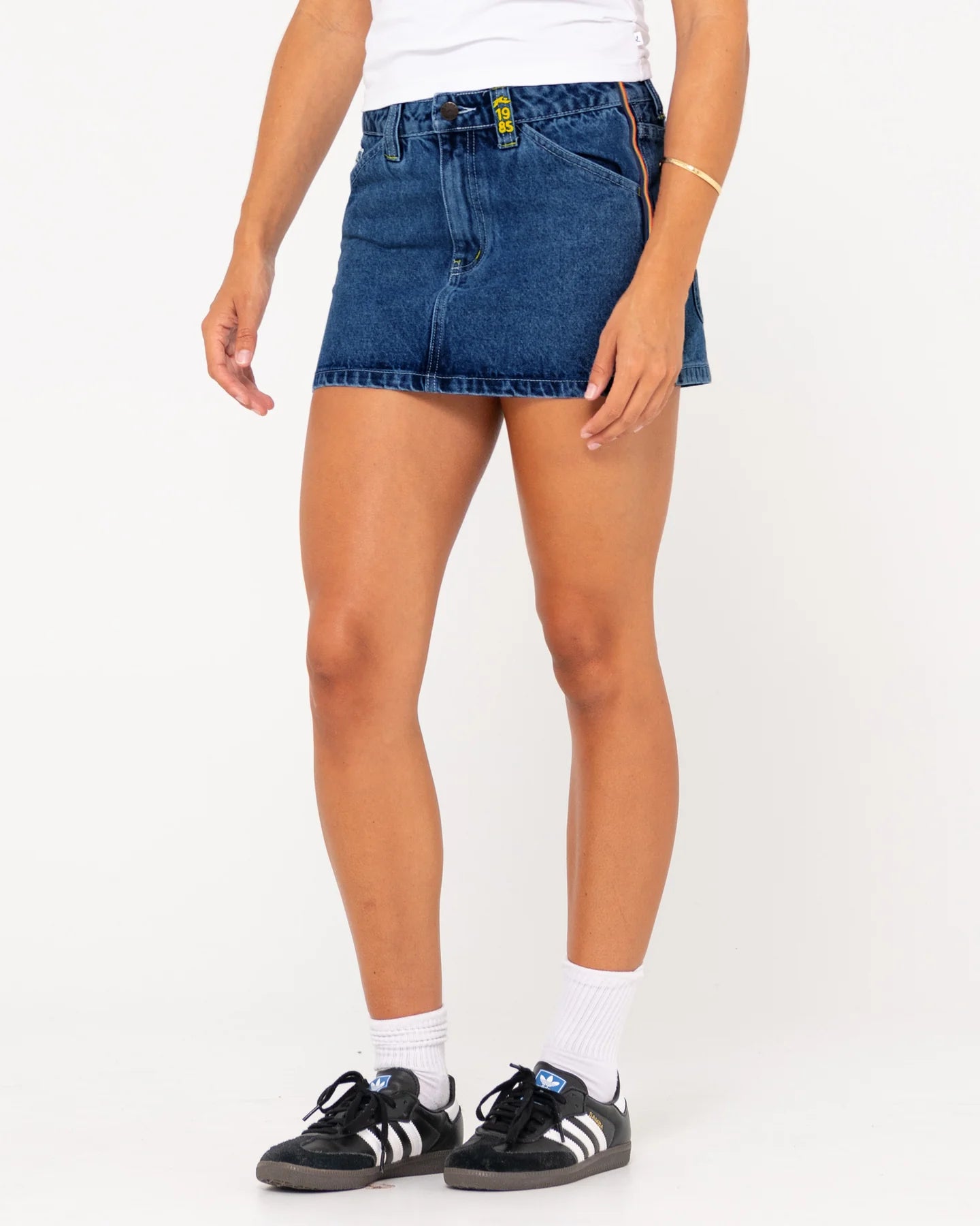 Flip Mommy Low Rise Mini Denim Skirt - Deep Sea Blue/ Orange
