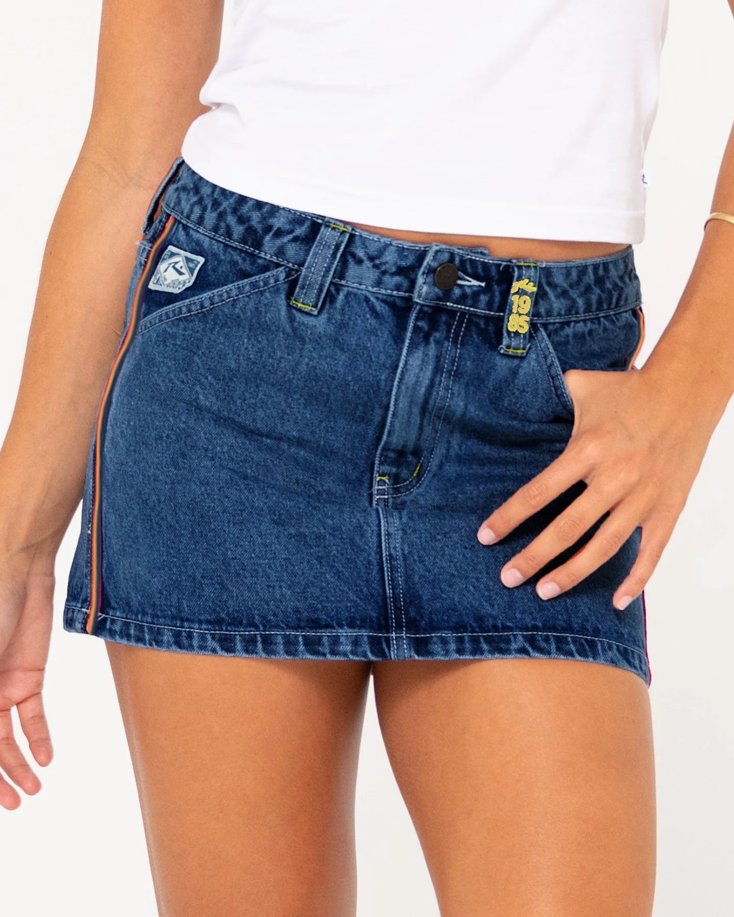 Flip Mommy Low Rise Mini Denim Skirt - Deep Sea Blue/ Orange