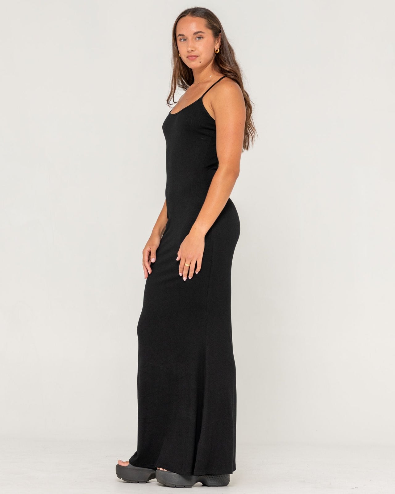 Nicky Fitted Slip Maxi Dress - Black