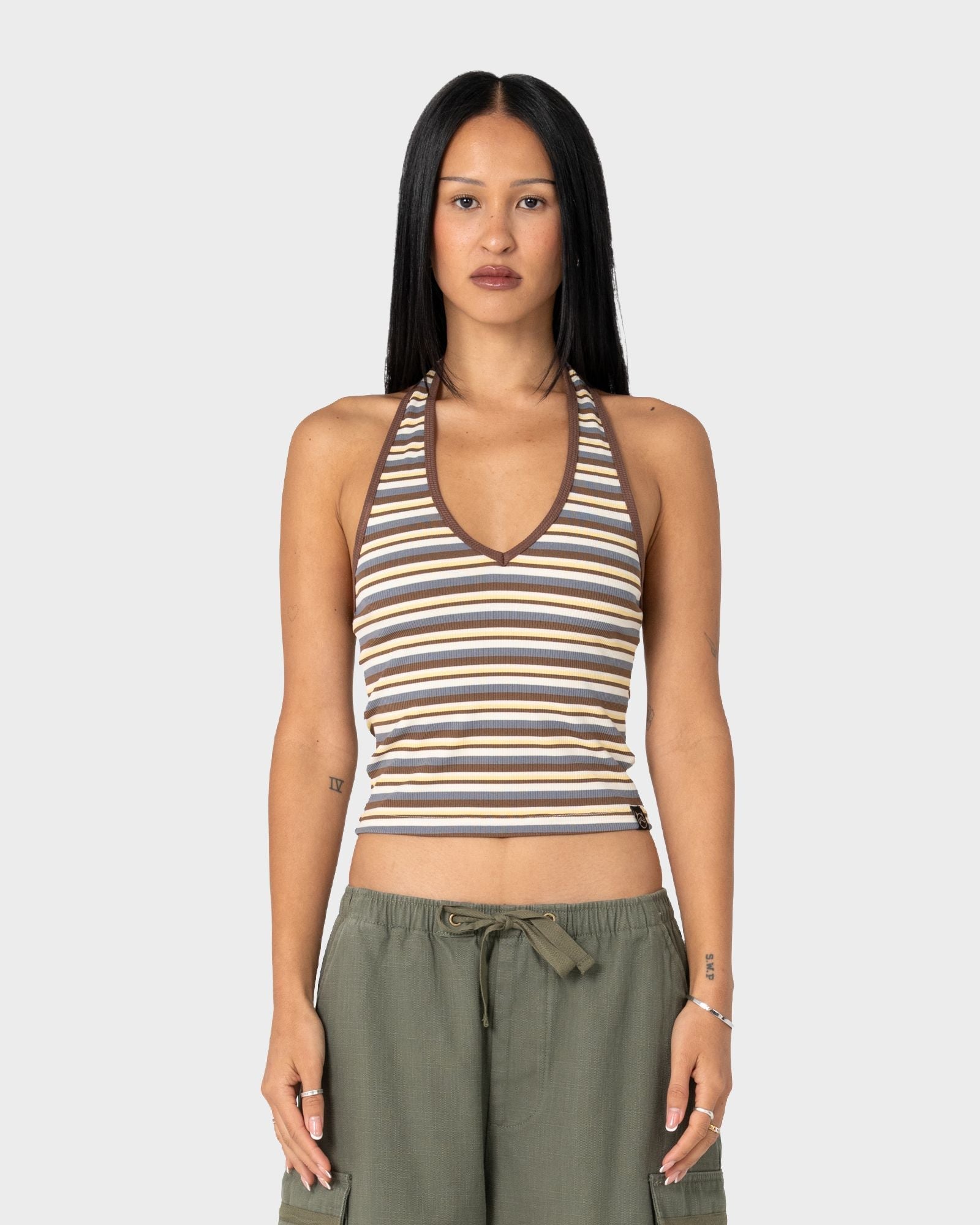 Halley Halter Top - Retro Amber Stripe