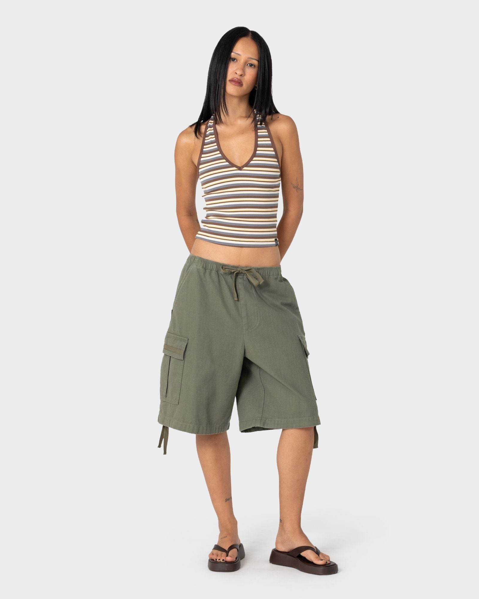 Halley Halter Top - Retro Amber Stripe