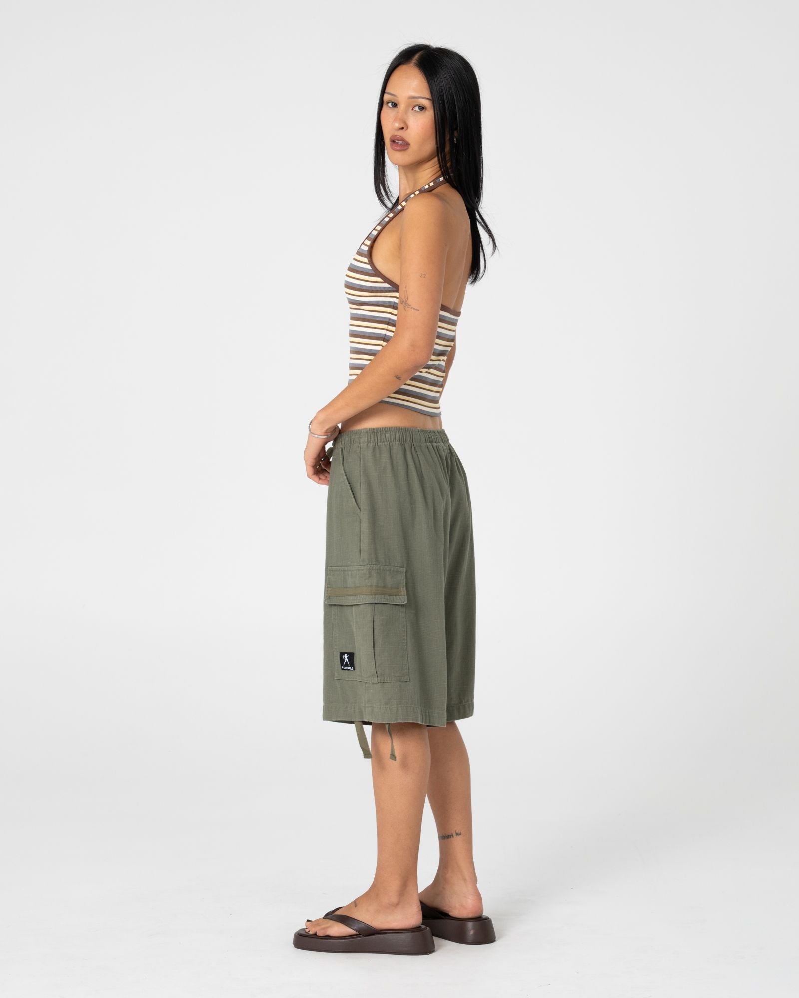 Halley Halter Top - Retro Amber Stripe