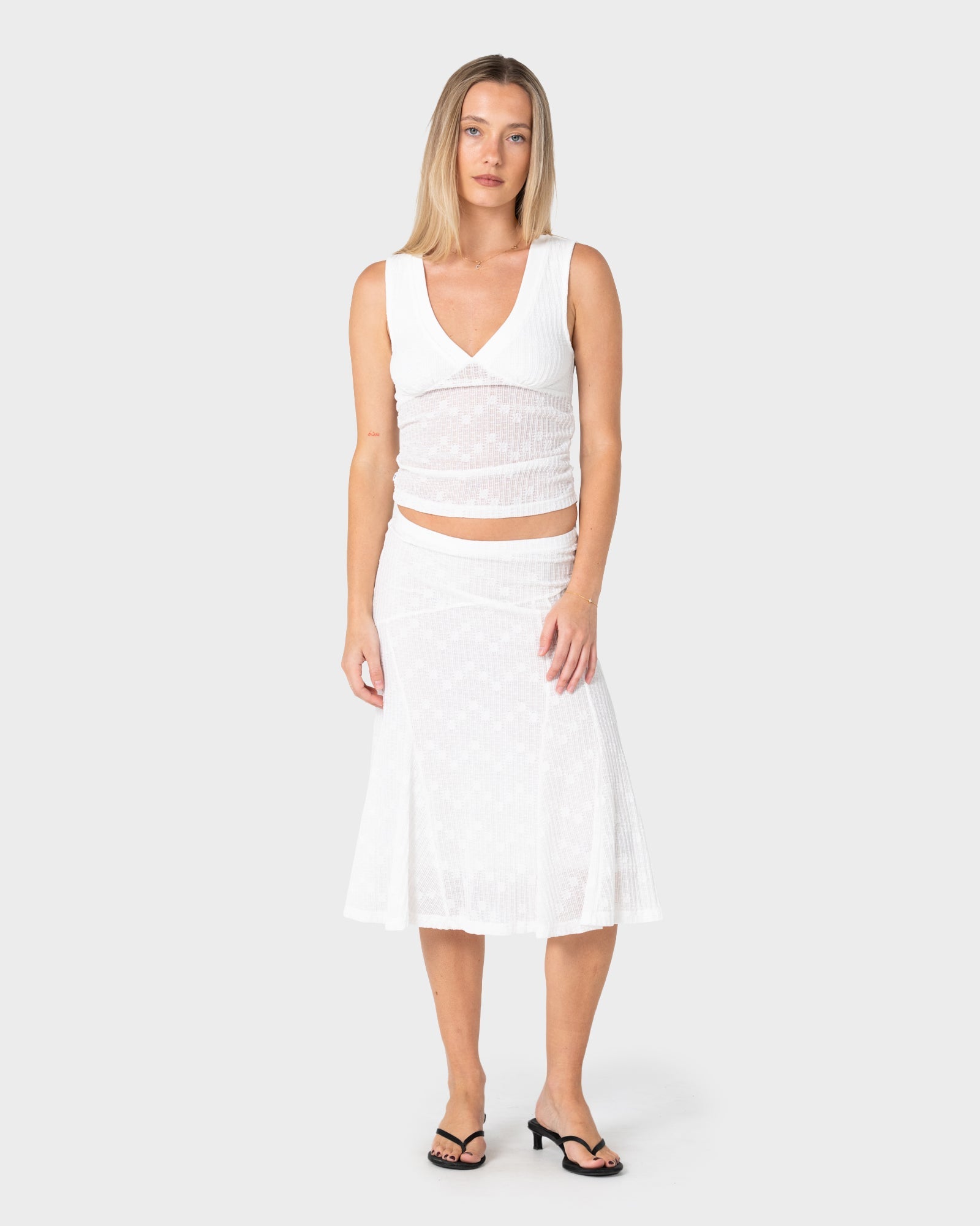 Roma Low V Lace Top - White