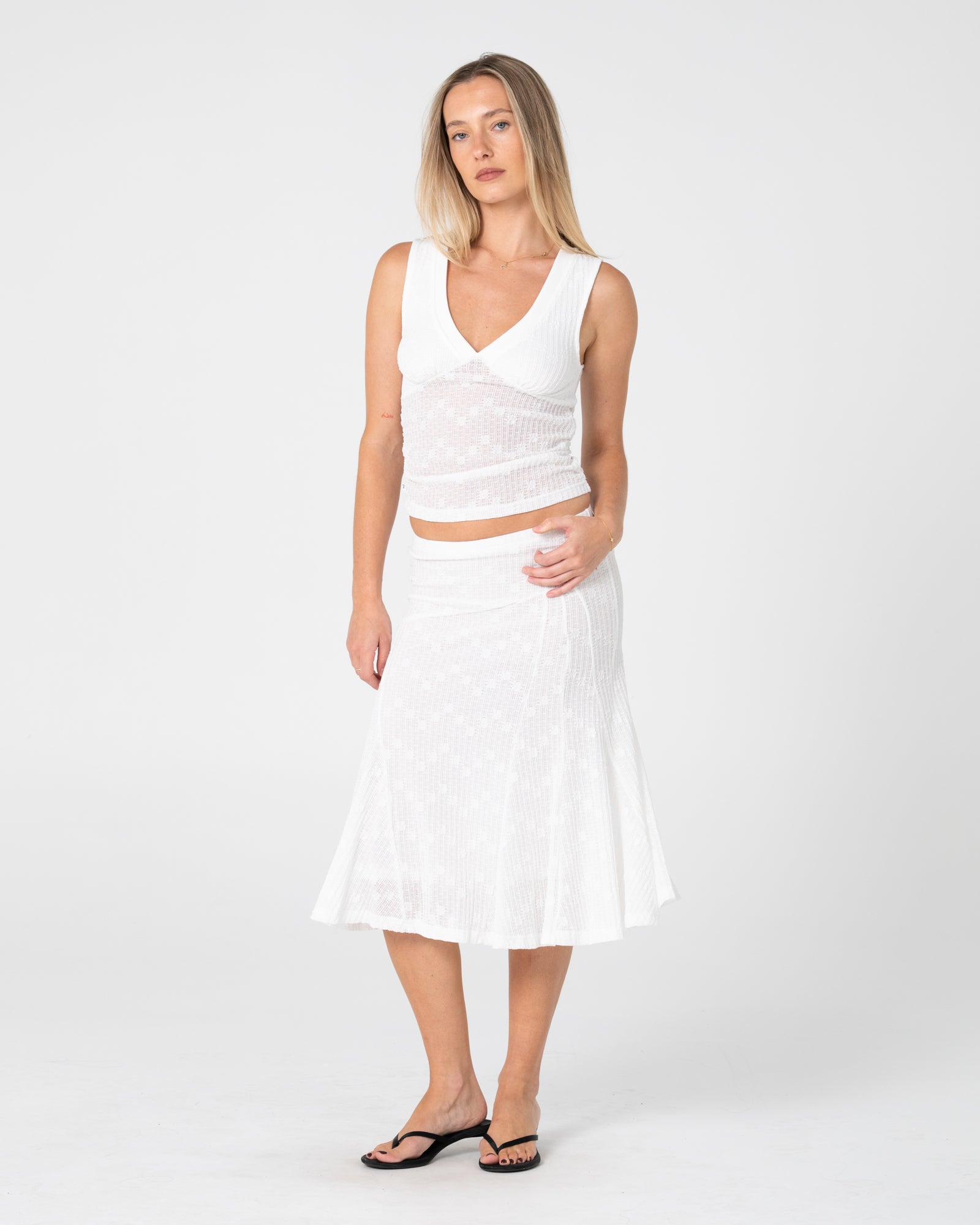 Roma Low V Lace Top - White