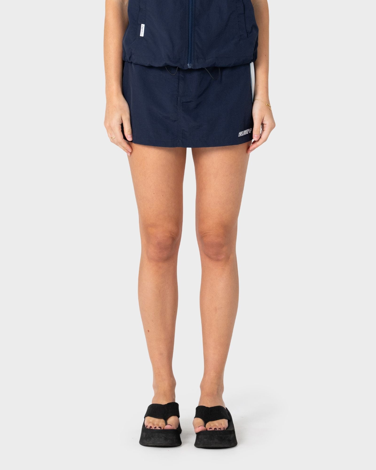 Lombardi Nylon Mini Skirt - Navy Blue / White
