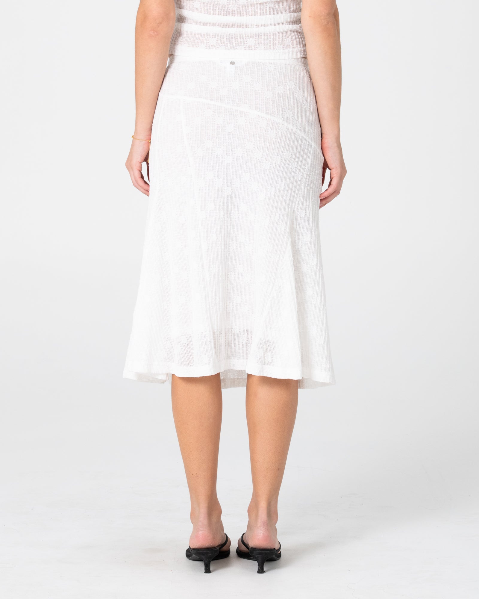 Roma Low Rise Lace Midi Skirt - White