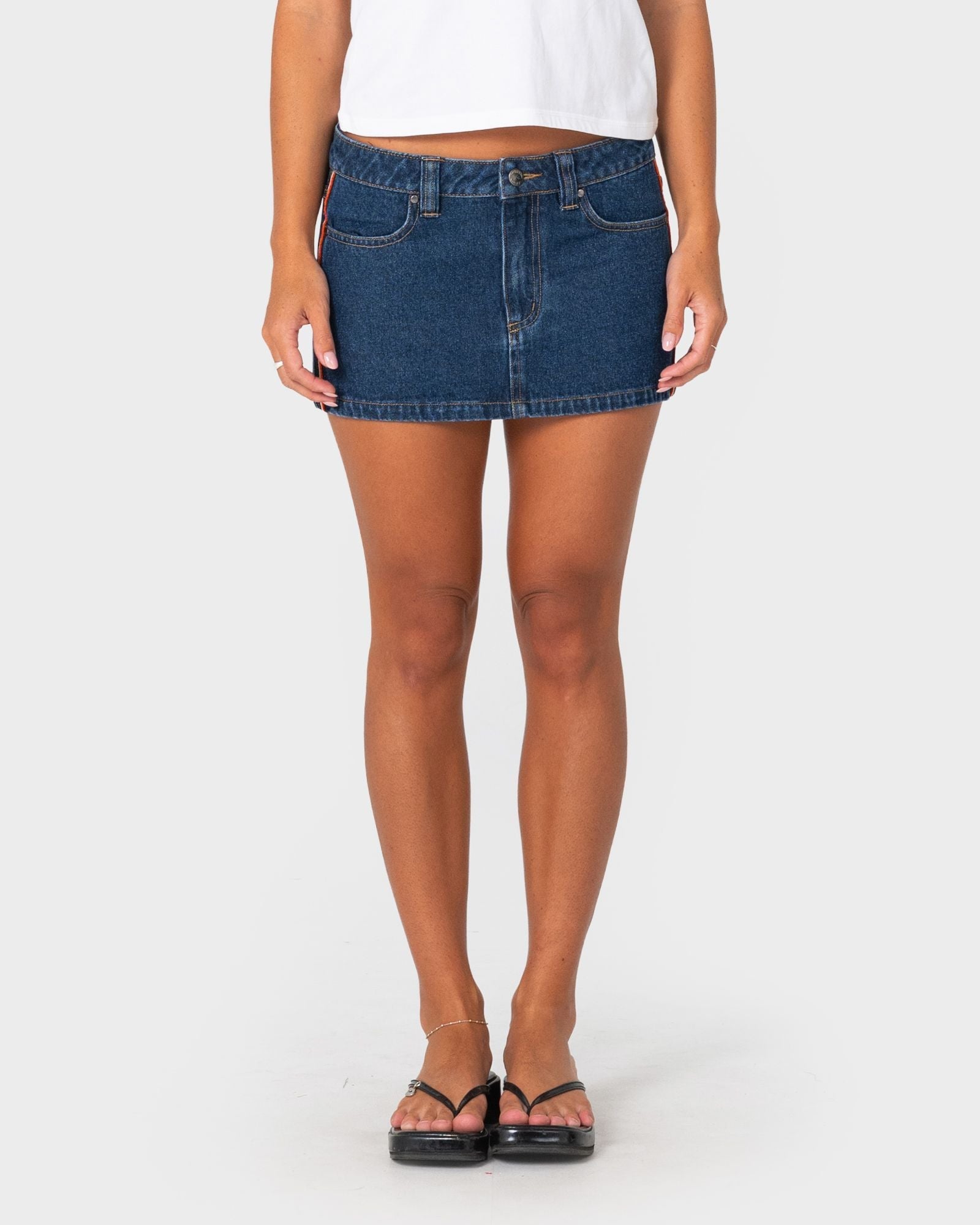 Flip Mommy Low Rise Mini Denim Skirt 2.0 - Deep Sea Blue / Orange