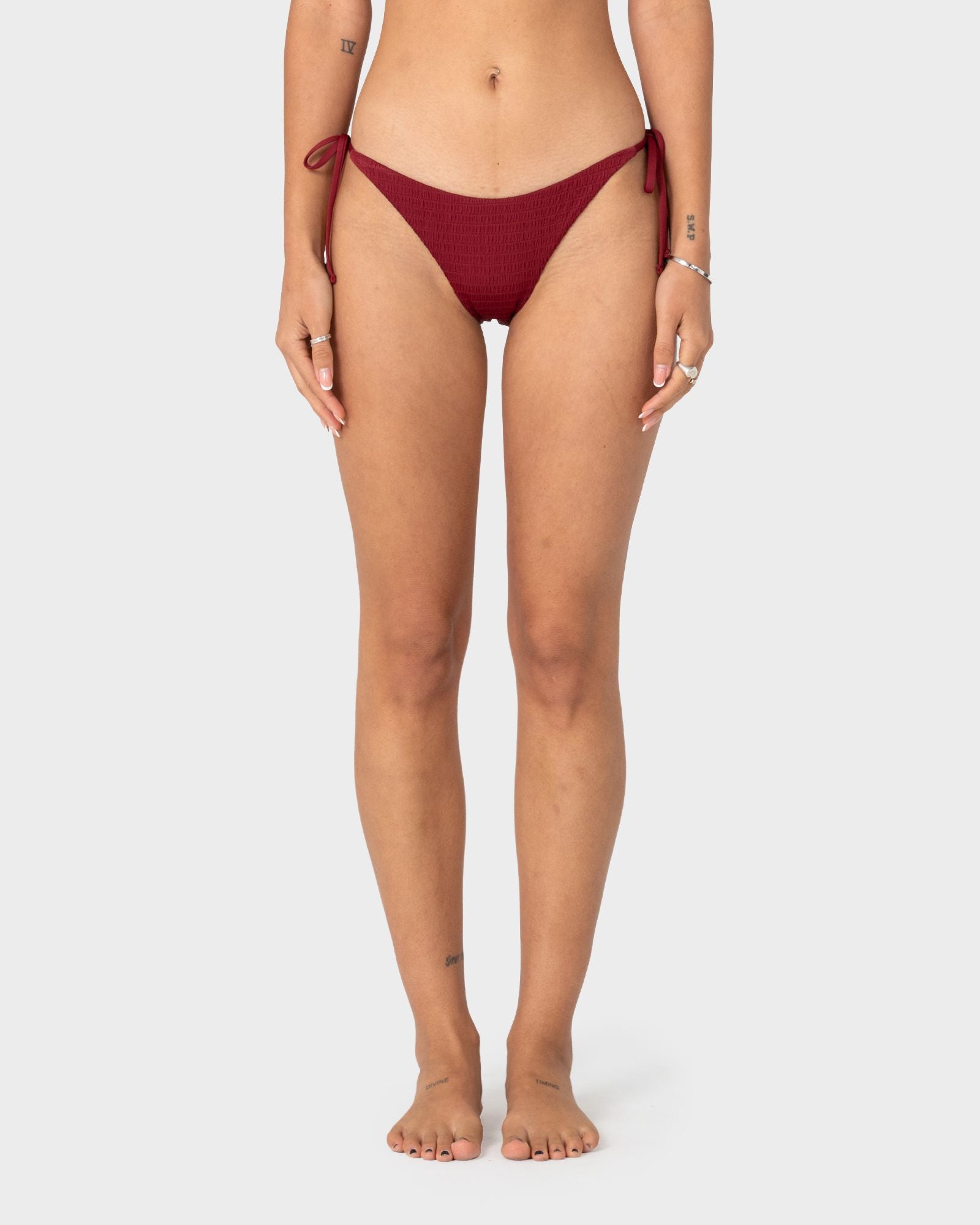 Cedar Midi Side Ties Bikini Bottom - Cranberry