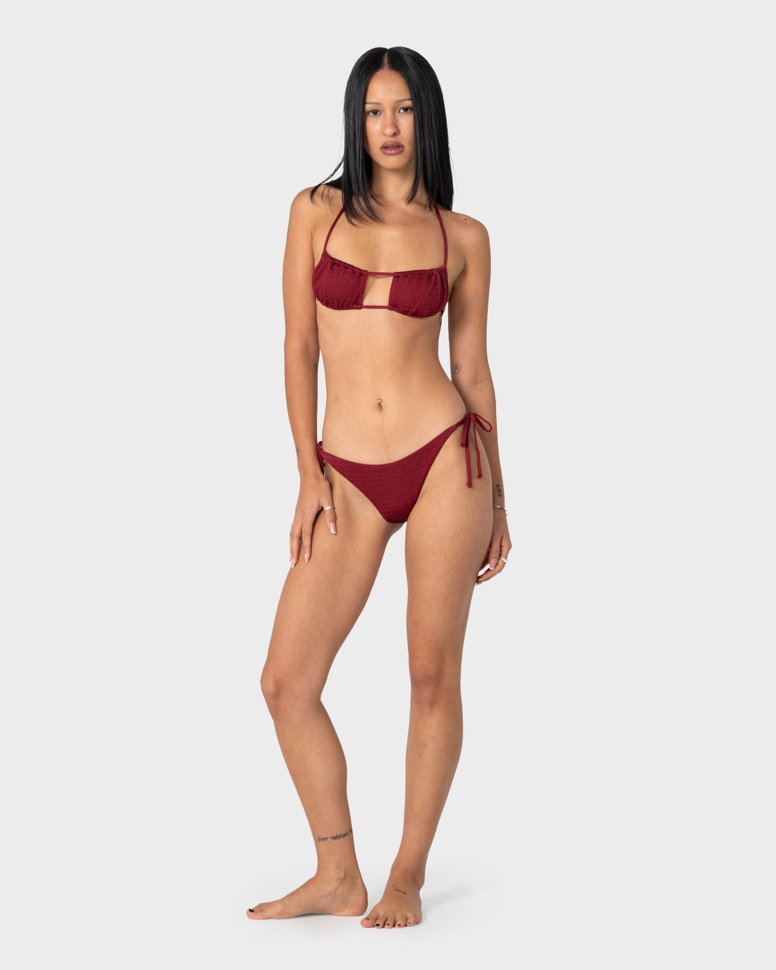 Cedar Midi Side Ties Bikini Bottom - Cranberry