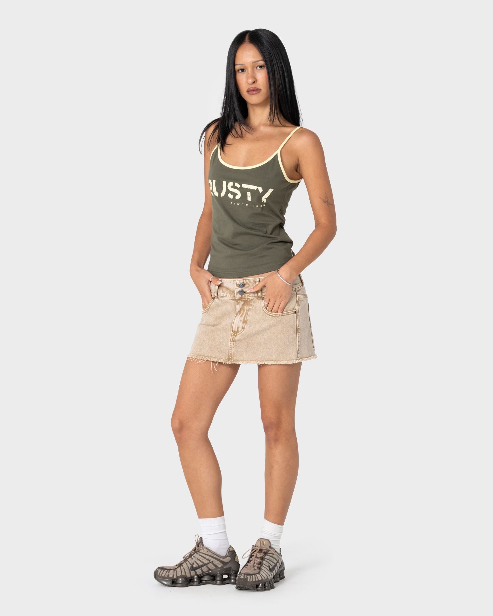 Tank Girl Contrast Staple Singlet - Khaki