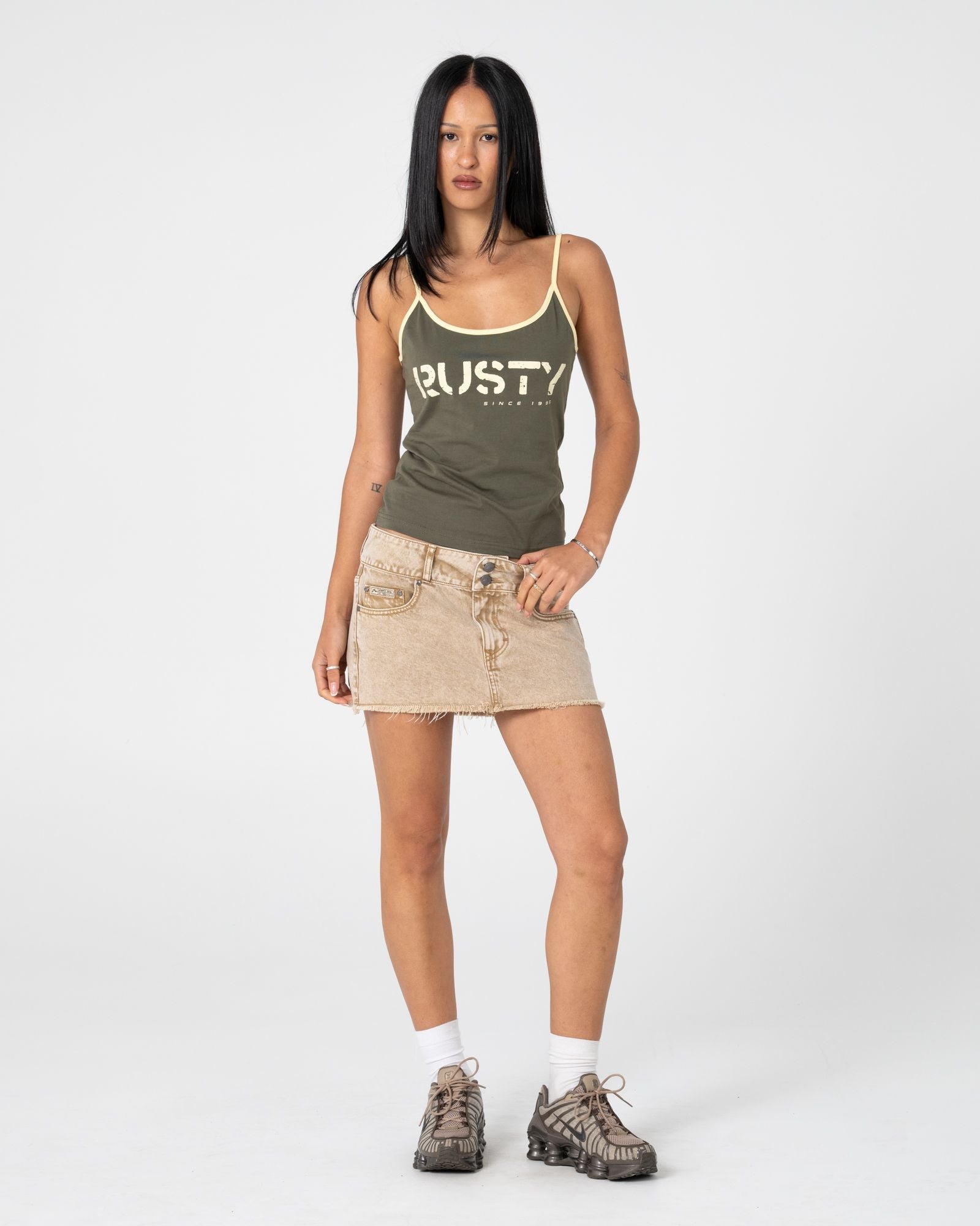Tank Girl Contrast Staple Singlet - Khaki