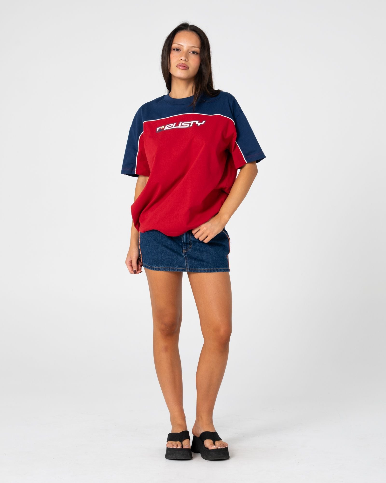 Archived Ops Oversize Short Sleeve Tee - Cranberry / Navy