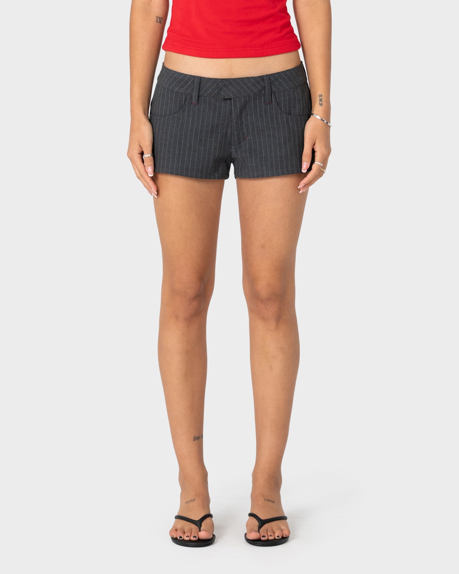 Finance Mummy Low Rise Suit Short - Grey Pin Stripe