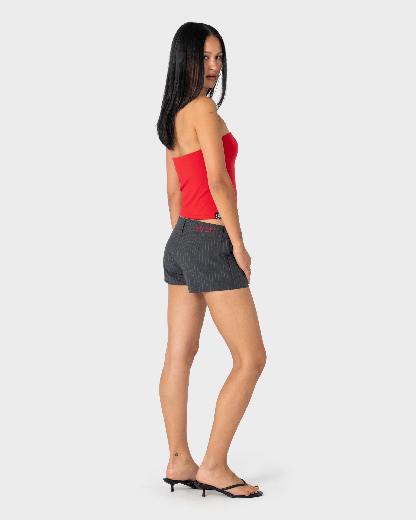 Finance Mummy Low Rise Suit Short - Grey Pin Stripe