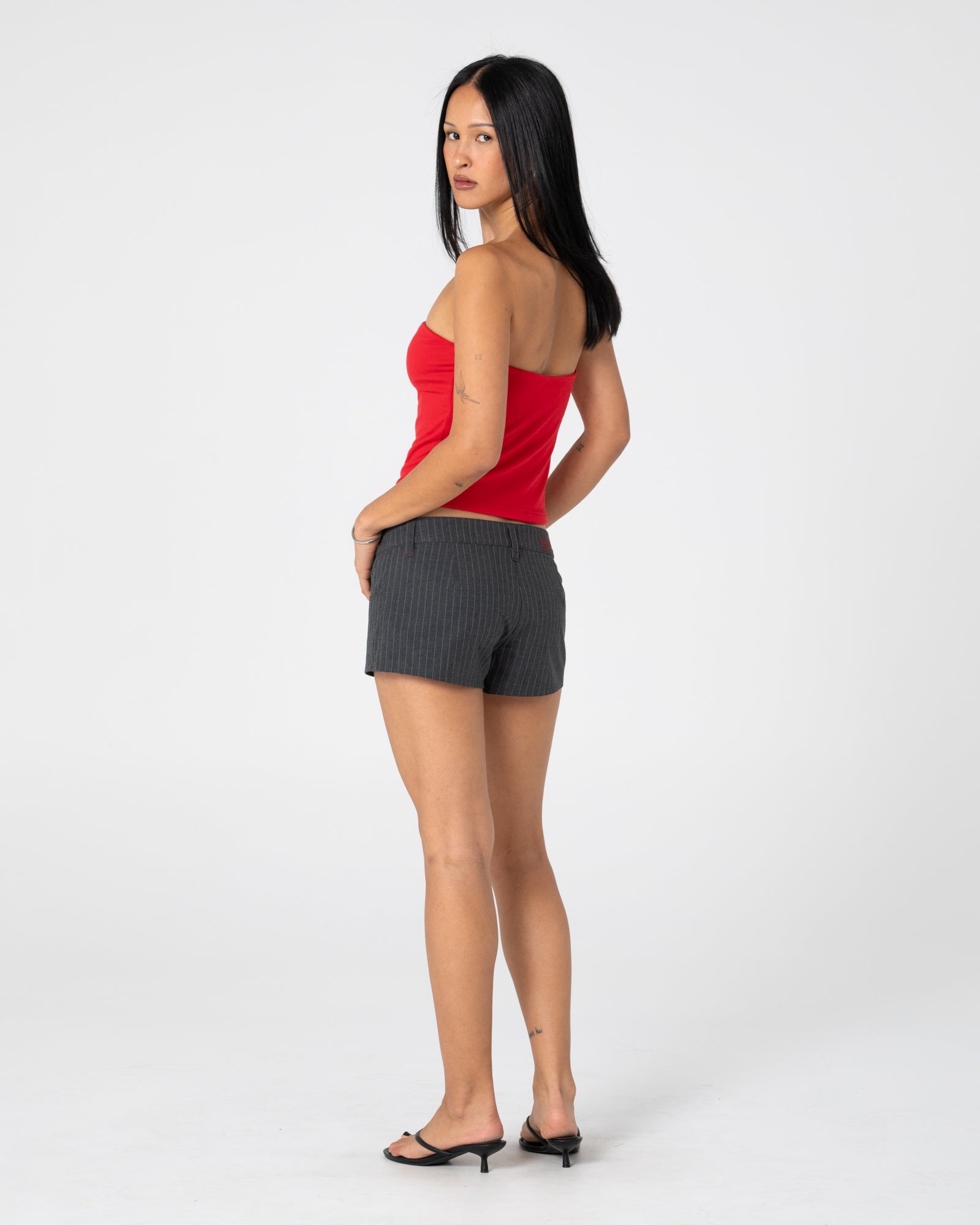 Finance Mummy Low Rise Suit Short - Grey Pin Stripe