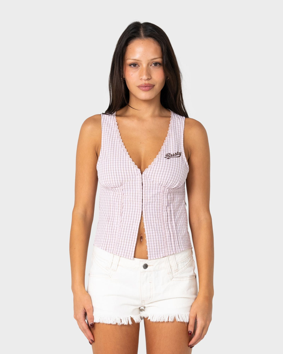 Rusty Peggy Sue Sleeveless Button Down Blouse in Pink A Boo