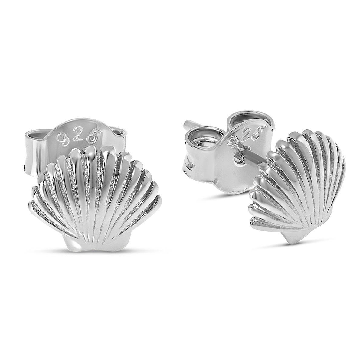 Sterling silver dainty seashell stud earrings - close up